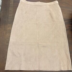 Joh Women's M Tan Faux Suede Knee-length Skirt Raw Hem Preppy Light Academia